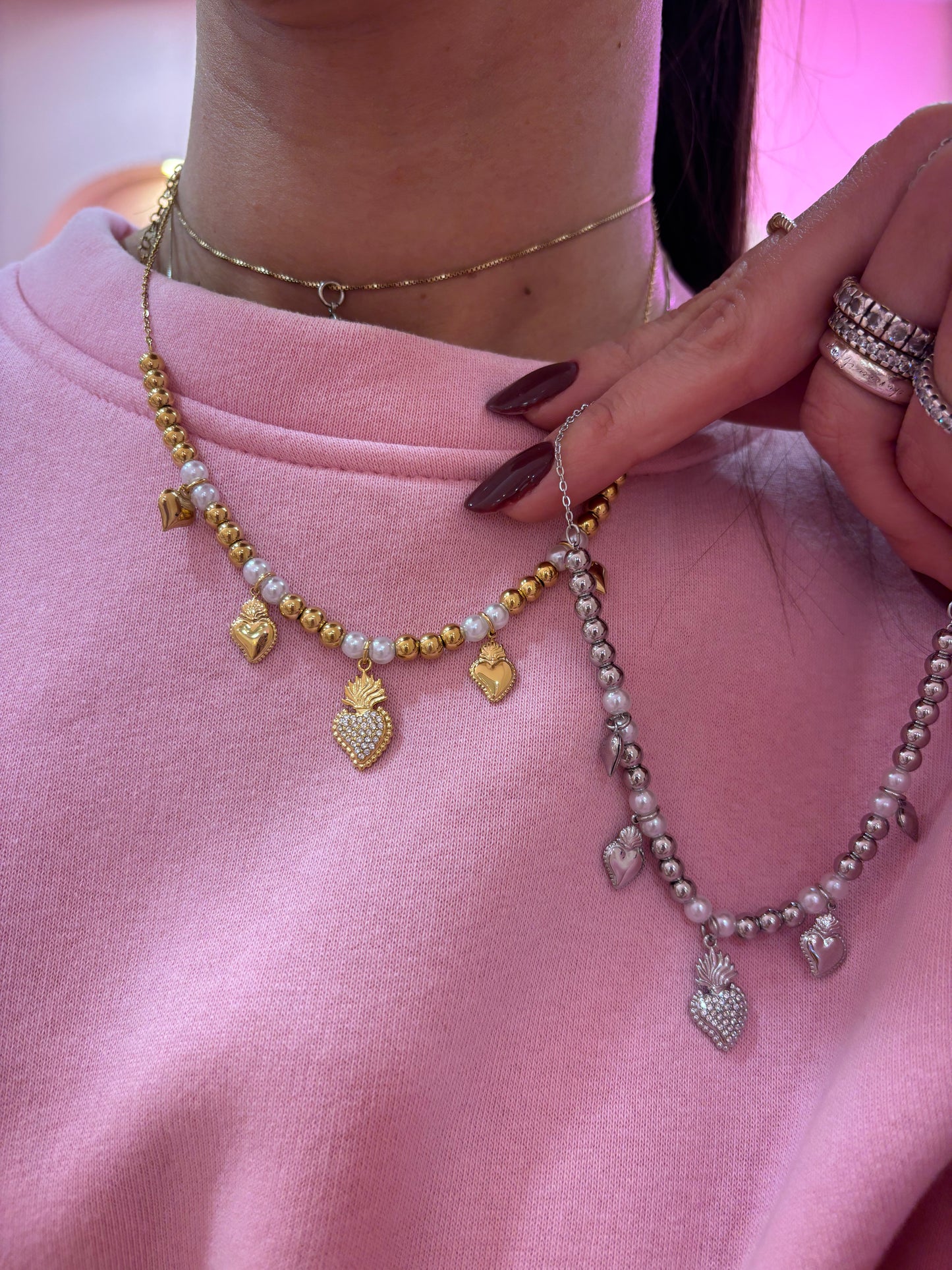 Collana Cuore Sacro e Perle