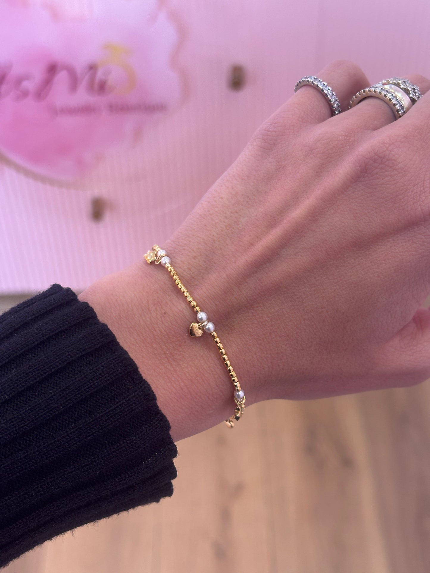 Braccialino Slim Cuori e Perle