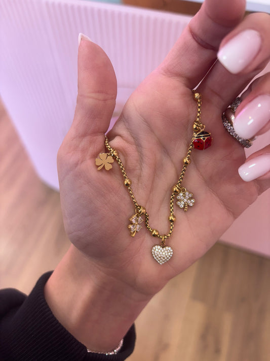 Collana Quadrifogli e Coccinella
